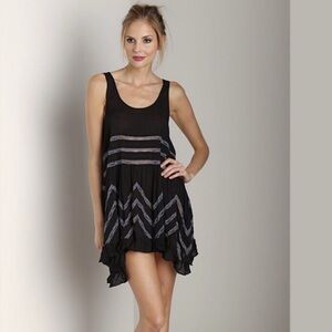 Free People Voile & Lace Trapeze Slip Dress Small In Black Combo